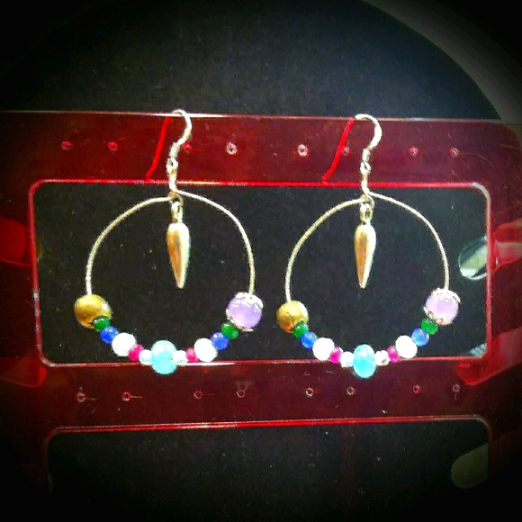 Moonstone, Ruby, Apatite, 925S Earrings. 3" - Picture 4 of 4